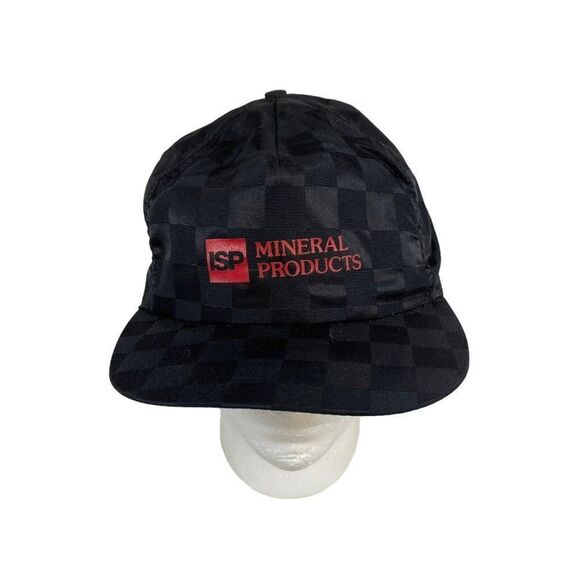 Vintage Checkered Black ISP Mineral Products Adjustable Strapback Advertising - Picture 1 of 5